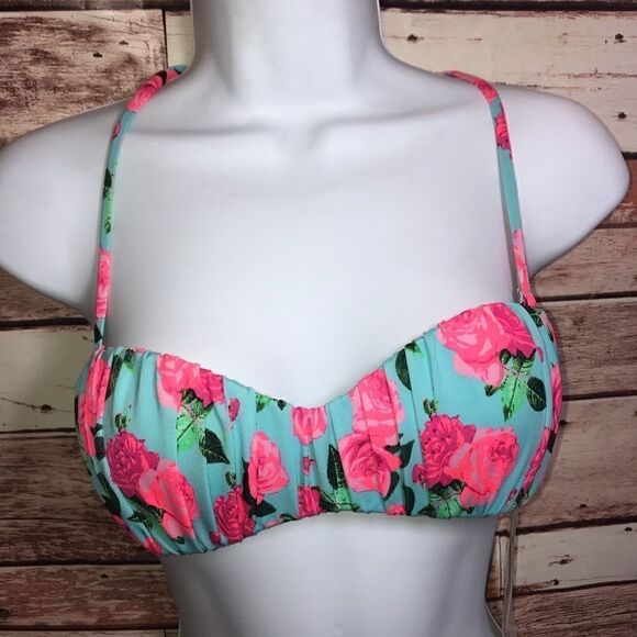 NEW! H&M Turquoise Floral Bandeau with Straps 4 - Picture 2 of 8